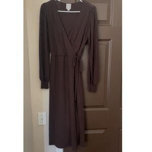 Elegant Brown Faux Wrap Dress